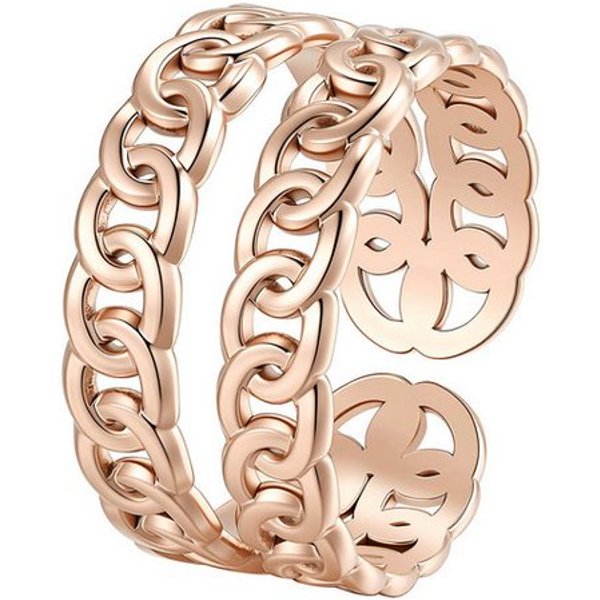 Hey Happiness Fingerring Doppelglied, offener Geo Kettenring Damen, Doppelter Statement Ring in Gold Rosa Silber, mit Gliederdesign