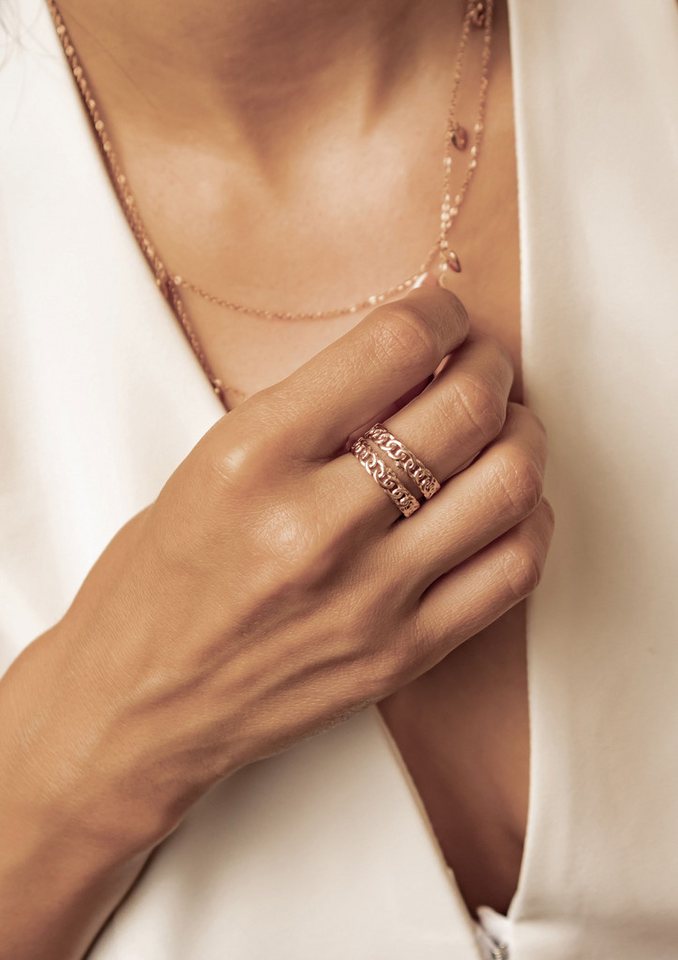 Hey Happiness Fingerring Doppelglied, offener Geo Kettenring Damen, Doppelter Statement Ring in Gold Rosa Silber, mit Gliederdesign – Bild 2 von 5