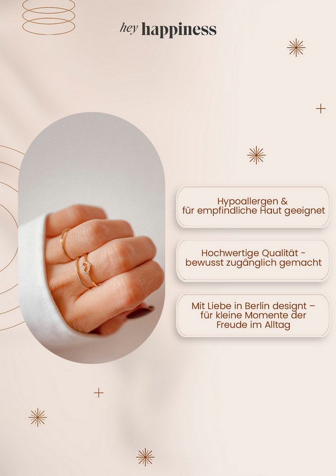 Hey Happiness Fingerring Glimmer, Zirkonia Bandring für Damen, Dünner Edelstahl Fingerring mit Kristallen, wasserfest – Bild 5 von 5