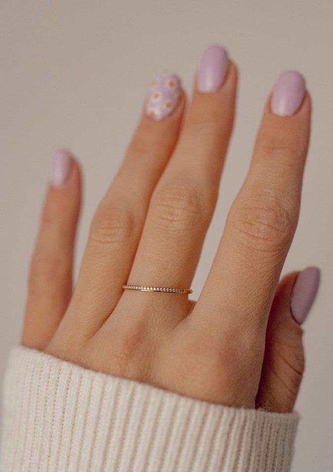 Hey Happiness Fingerring Glimmer, Zirkonia Bandring für Damen, Dünner Edelstahl Fingerring mit Kristallen, wasserfest – Bild 2 von 5