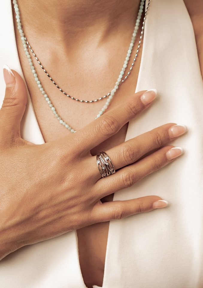 Hey Happiness Fingerring Multi Band mit Kristallen, offener Damenring, Statement Ring im Layering Look, wasserfest – Bild 2 von 5