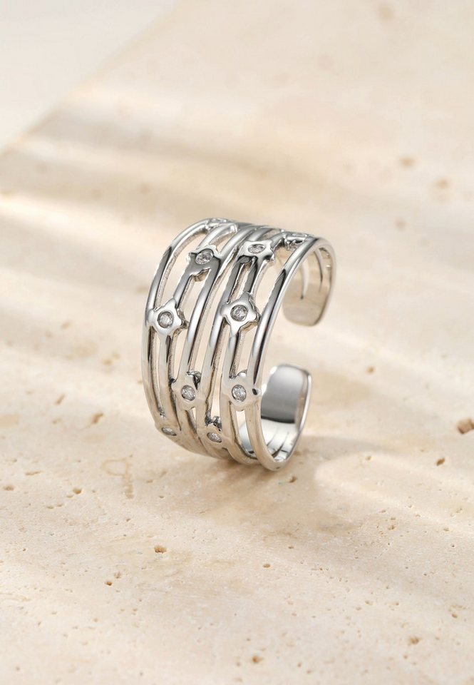 Hey Happiness Fingerring Multi Band mit Kristallen, offener Damenring, Statement Ring im Layering Look, wasserfest – Bild 4 von 5