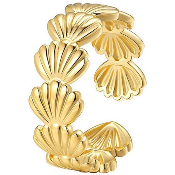 Hey Happiness Fingerring Muschel Kranz, offener Edelstahl Damenring, Verstellbarer Statement Ring mit Muschelmotiven, wasserfest für Strand