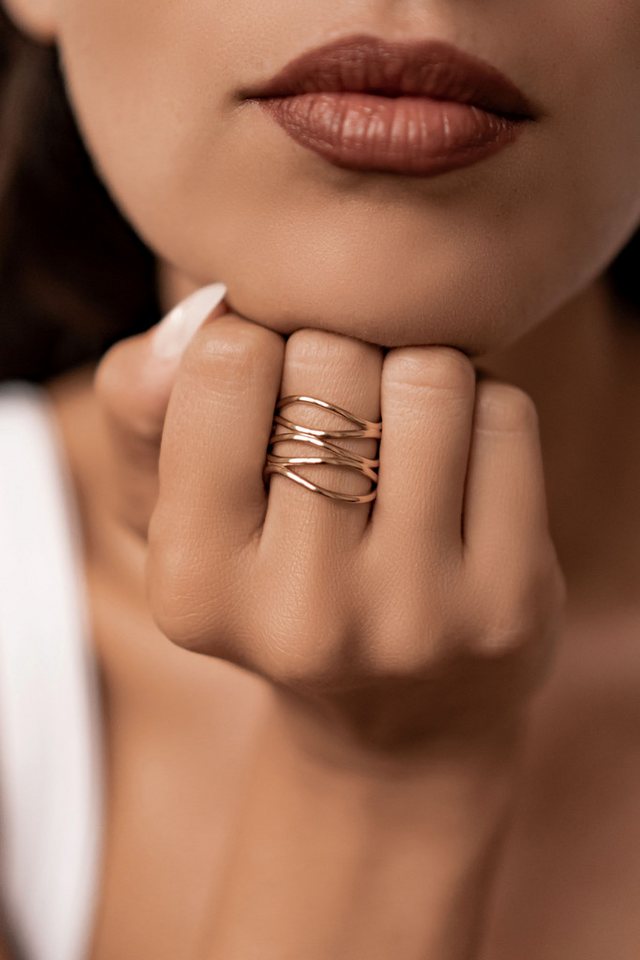 Hey Happiness Fingerring Spirale, Offener Ring, Edelstahl Ring Multi Schicht, wasserfest – Bild 2 von 5