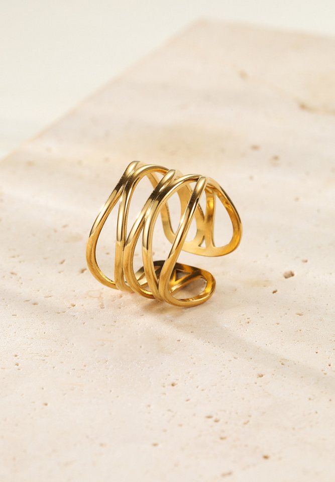 Hey Happiness Fingerring Spirale, Offener Ring, Edelstahl Ring Multi Schicht, wasserfest – Bild 4 von 5