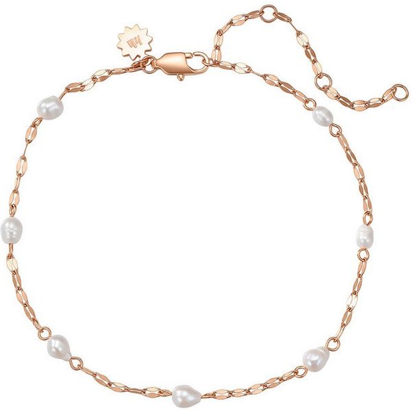Hey Happiness Fußkette mit Süßwasserperlen – Edelstahl, Damen Fußschmuck vergoldet, verstellbares Sommer-Fußkettchen für Strand und Pool