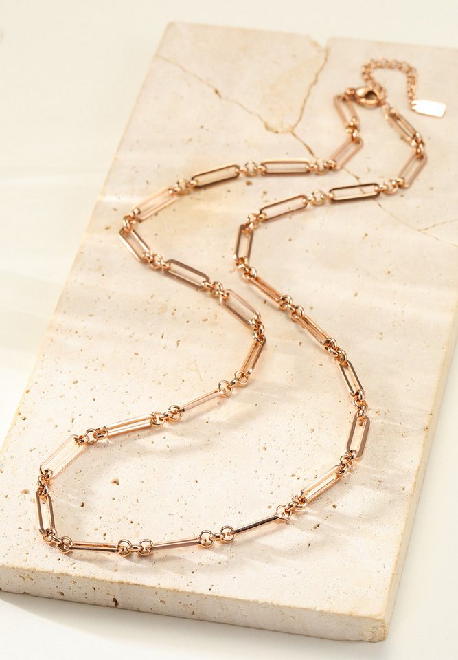Hey Happiness Gliederkette Rechteck Eckig, Vergoldet 18K Roségold, Damen Edelstahl Kette Paper Clip, wasserfest – Bild 4 von 5