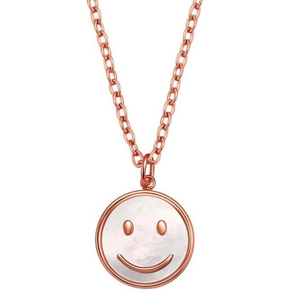 Hey Happiness Kette mit Anhänger Smiley, mit Muschel-Einsatz, Damen Halskette aus Edelstahl, 18k vergoldet
