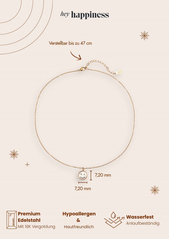 Hey Happiness Kette mit Anhänger Smiley, mit Muschel-Einsatz, Damen Halskette aus Edelstahl, 18k vergoldet – Bild 3 von 5