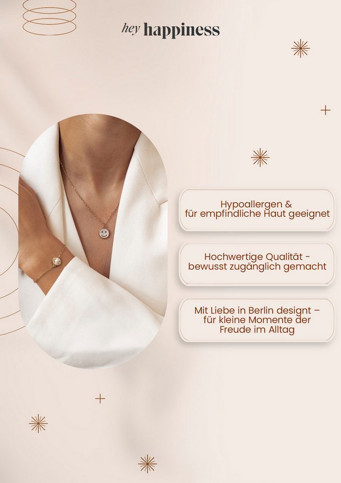 Hey Happiness Kette mit Anhänger Smiley, mit Muschel-Einsatz, Damen Halskette aus Edelstahl, 18k vergoldet – Bild 4 von 5