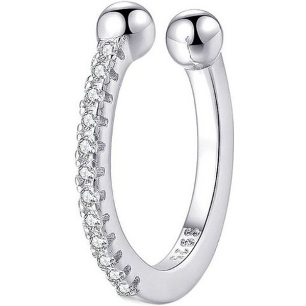 Hey Happiness Ohrklemme Basic Single Ear Cuff Zirkonia, Fake Ohrring Silber, Vergoldeter 925 Silber Damen Ohrring ohne Loch, klare/grüne Kristalle
