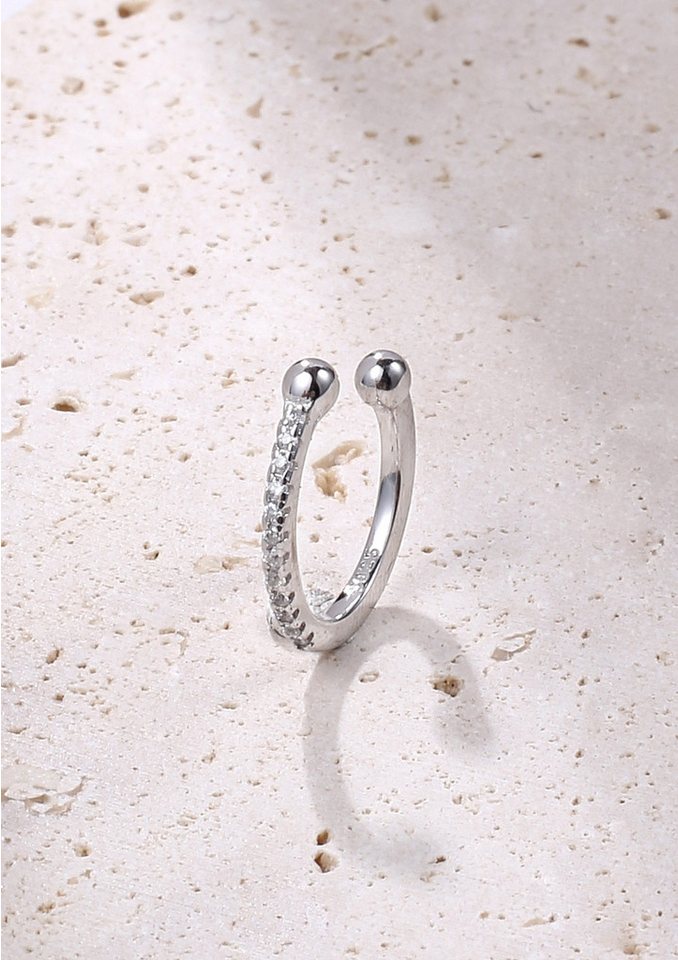 Hey Happiness Ohrklemme Basic Single Ear Cuff Zirkonia, Fake Ohrring Silber, Vergoldeter 925 Silber Damen Ohrring ohne Loch, klare/grüne Kristalle – Bild 4 von 5