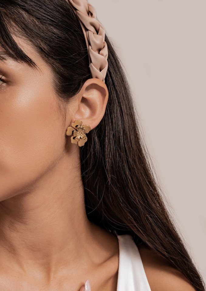 Hey Happiness Paar Ohrstecker Blüten Statement, Große Blume Ohrringe Edelstahl für Damen, vergoldet – Bild 3 von 5