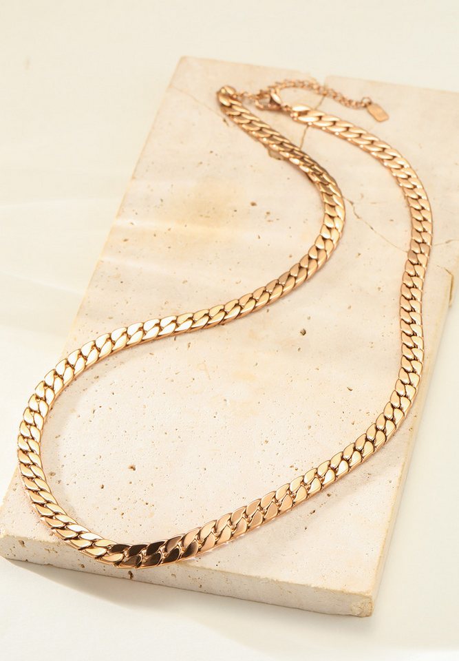 Hey Happiness Panzerkette Cuban Link Chain, 18K Roségold Vergoldet, Damen Cuban-Kette, Wasserfester Statement Schmuck – Bild 4 von 5