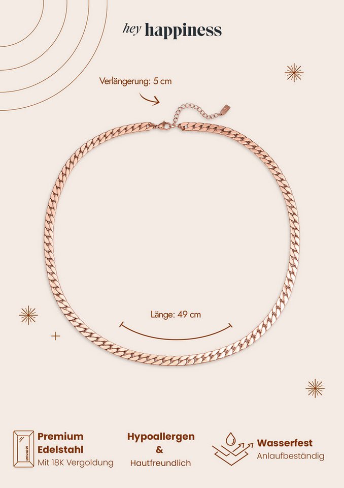 Hey Happiness Panzerkette Cuban Link Chain, 18K Roségold Vergoldet, Damen Cuban-Kette, Wasserfester Statement Schmuck – Bild 5 von 5