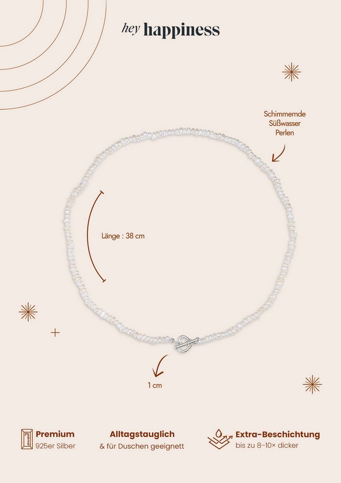 Hey Happiness Perlenkette Choker Damen, echte Süßwasserperlen, Herz & Knebelverschluss aus 925 Silber – Bild 3 von 5