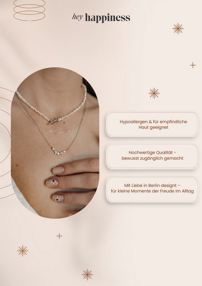 Hey Happiness Perlenkette Choker Damen, echte Süßwasserperlen, Herz & Knebelverschluss aus 925 Silber – Bild 4 von 5