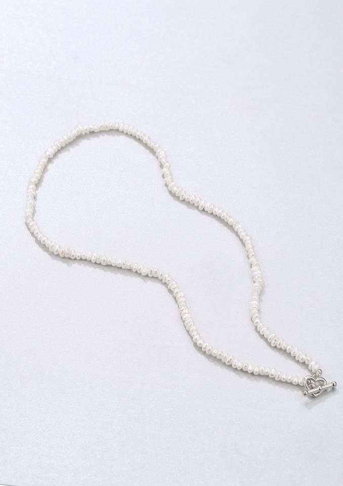 Hey Happiness Perlenkette Choker Damen, echte Süßwasserperlen, Herz & Knebelverschluss aus 925 Silber – Bild 5 von 5