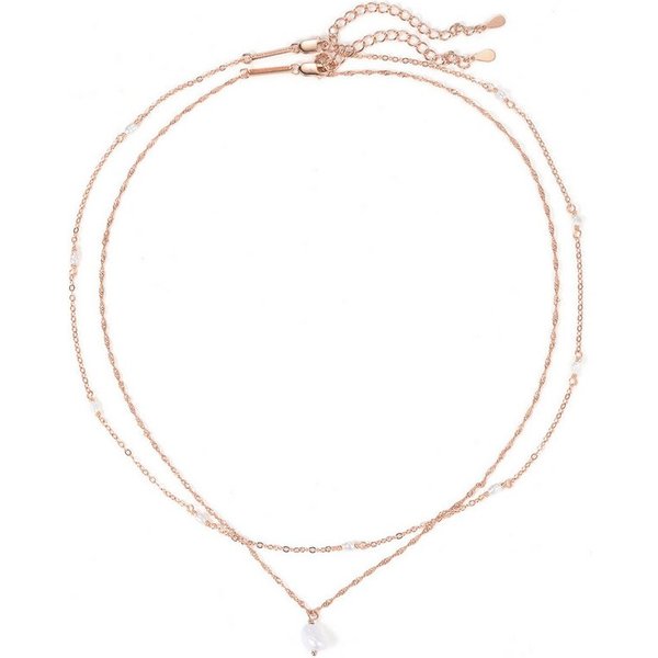 Hey Happiness Perlenketten-Set Damen 2-tlg., Schmuckset, Layer Halskette Silber 925 mit weißen Perlen, Brautschmuck