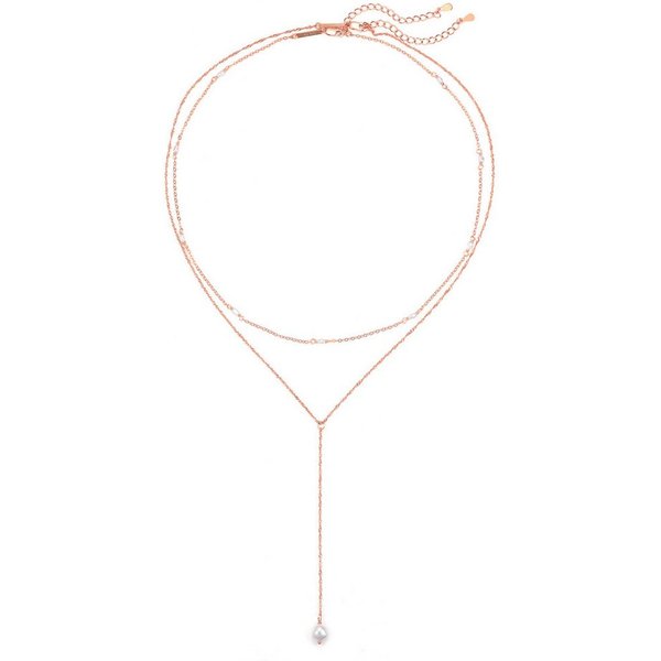 Hey Happiness Perlenketten-Set Layer mit Süßwasserperle Anhänger für Damen, 2er Set 925 Silberketten, Y Kette & zarte Perlenkette, Brautschmuck