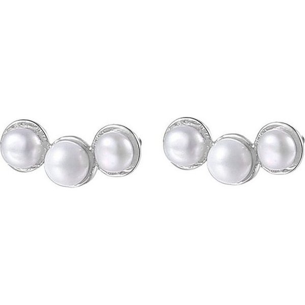Hey Happiness Perlenohrringe Trio Perlen, Silber Ohrstecker 18K Gold, Ohrringe Damen 925 Silber Weiße Perlen, Brautschmuck