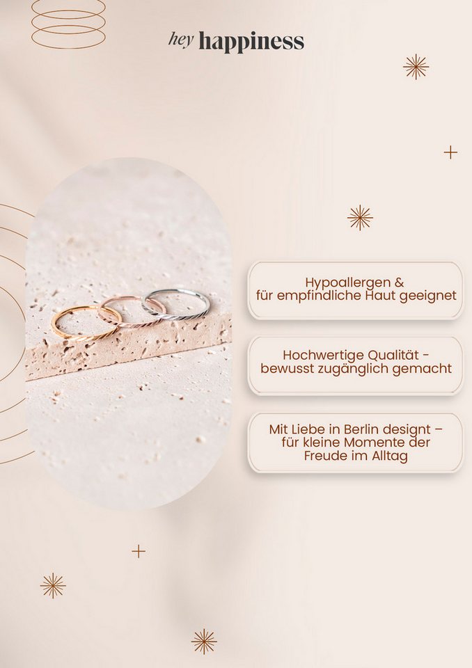 Hey Happiness Ring-Set 3 tlg., Basic Band Stapelringe, Dünne Gedrehte Twist Ringe aus Edelstahl, wasserfest – Bild 5 von 5