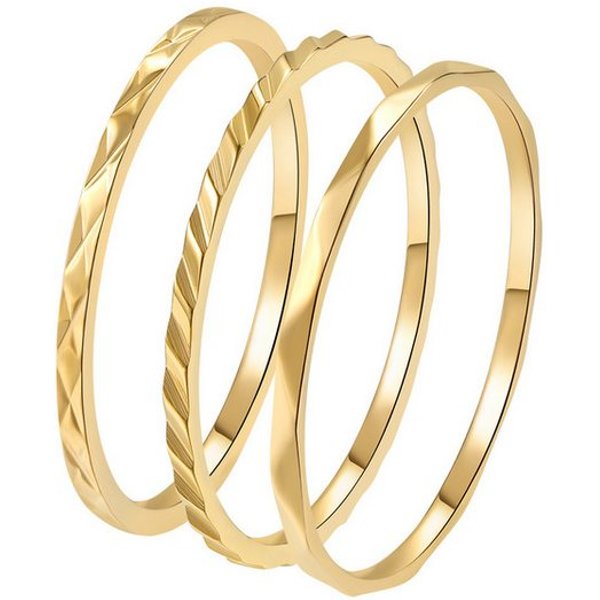 Hey Happiness Ring-Set 3 tlg., Basic Band Stapelringe, Dünne Gedrehte Twist Ringe aus Edelstahl, wasserfest