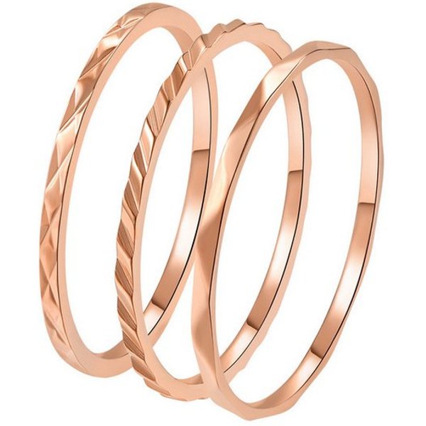 Hey Happiness Ring-Set 3 tlg., Basic Band Stapelringe, Dünne Gedrehte Twist Ringe aus Edelstahl, wasserfest