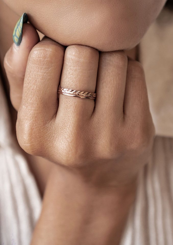 Hey Happiness Ring-Set 3 tlg., Basic Band Stapelringe, Dünne Gedrehte Twist Ringe aus Edelstahl, wasserfest – Bild 3 von 5