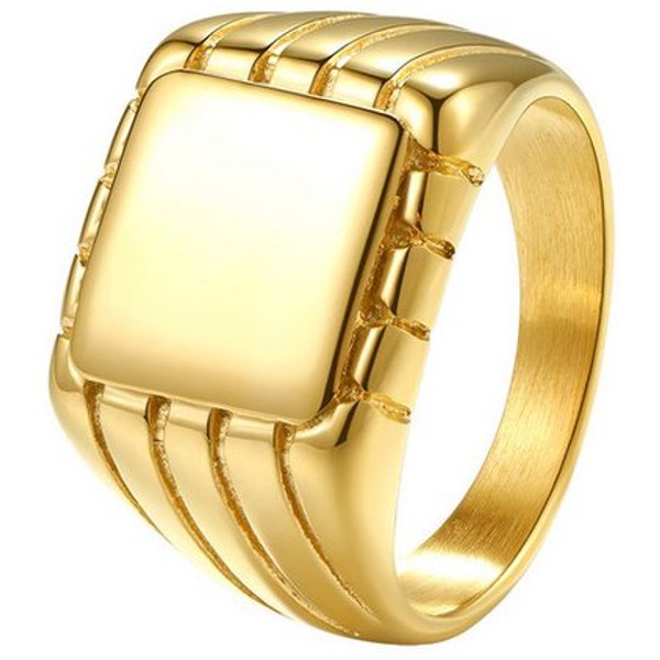 Hey Happiness Siegelring Rechteck mit Gravur, Herrenring aus Edelstahl, 18K Vergoldeter Männer Geo Ring, Geschenkidee