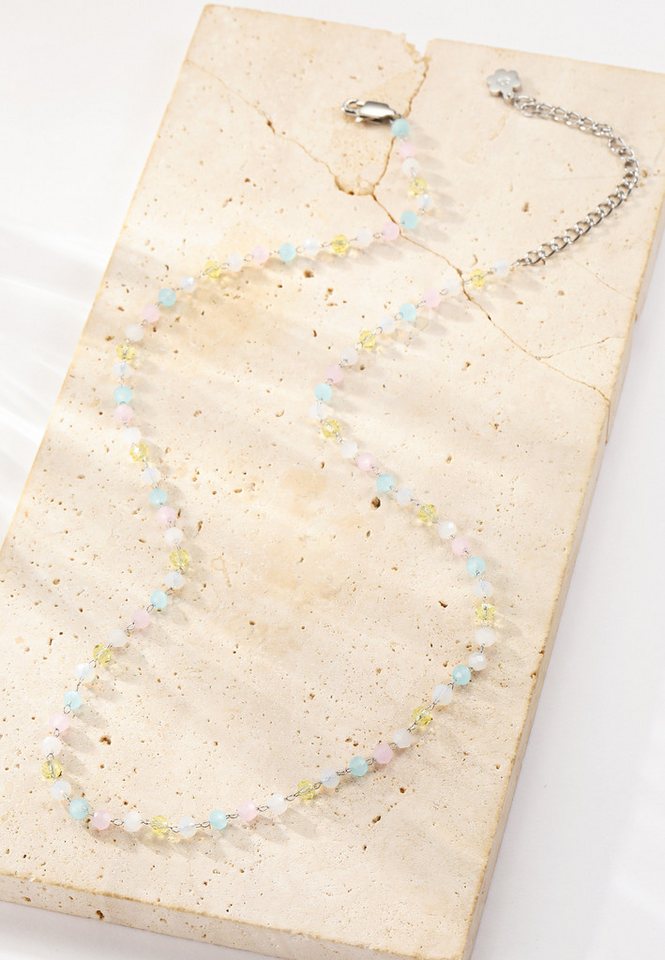 Hey Happiness Statementkette Farbige Kugeln, zur Auswahl Pastell / Bunt, Multicolor Damen Halskette mit Steinkugeln, für Beach & Sommer – Bild 4 von 5