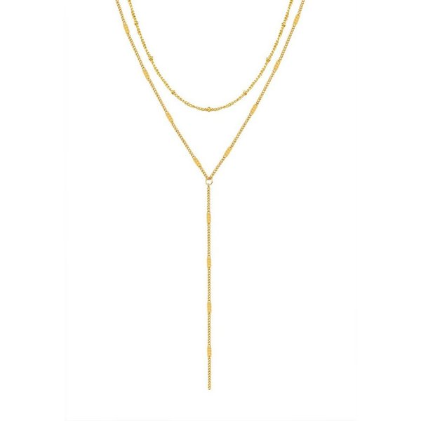 Hey Happiness Y-Kette Layering Kugel & Plättchen, Vergoldete Damen Lariat-Kette aus Edelstahl, wasserfest