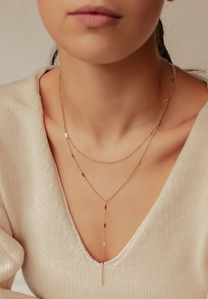 Hey Happiness Y-Kette Layering Kugel & Plättchen, Vergoldete Damen Lariat-Kette aus Edelstahl, wasserfest – Bild 2 von 5