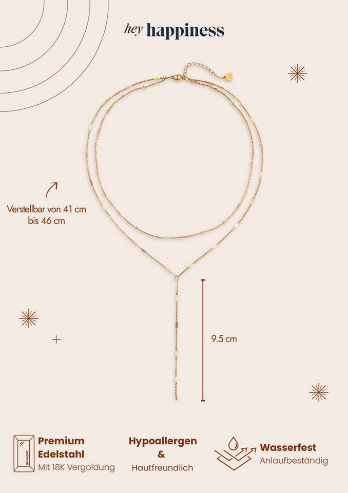 Hey Happiness Y-Kette Layering Kugel & Plättchen, Vergoldete Damen Lariat-Kette aus Edelstahl, wasserfest – Bild 4 von 5
