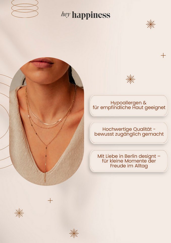 Hey Happiness Y-Kette Layering Kugel & Plättchen, Vergoldete Damen Lariat-Kette aus Edelstahl, wasserfest – Bild 5 von 5
