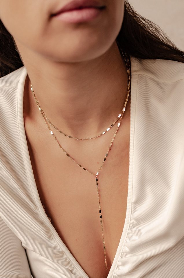Hey Happiness Y-Kette mit Plättchen, Wasserfeste Edelstahl Lasso Halskette, Layer Lariat Damen Kette, Vergoldet 18K Roségold – Bild 2 von 5