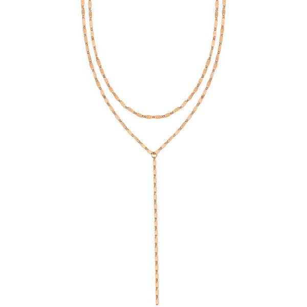 Hey Happiness Y-Kette mit Plättchen, Wasserfeste Edelstahl Lasso Halskette, Layer Lariat Damen Kette, Vergoldet 18K Roségold