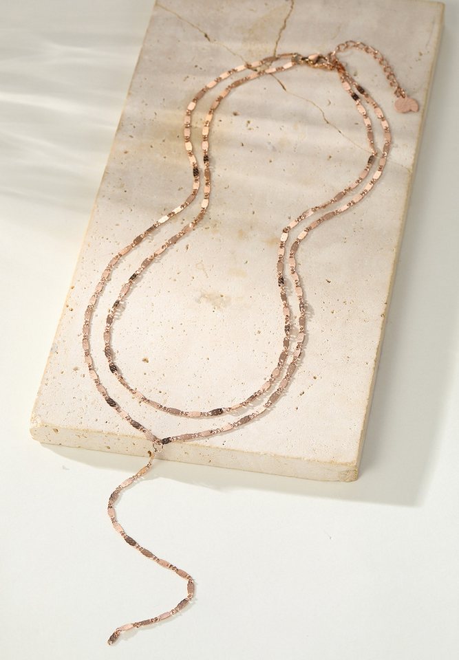 Hey Happiness Y-Kette mit Plättchen, Wasserfeste Edelstahl Lasso Halskette, Layer Lariat Damen Kette, Vergoldet 18K Roségold – Bild 4 von 5