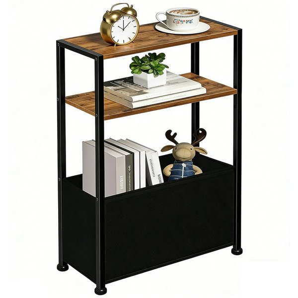 HEYHIPPO Ablageregal Schmaler Tisch mit Stoffkorb (65x40cm), platzsparend für kleine Räume, Schmales Nachttischchen mit Stoffkorb,65 cm hoch,bis 13,6 kg belastb