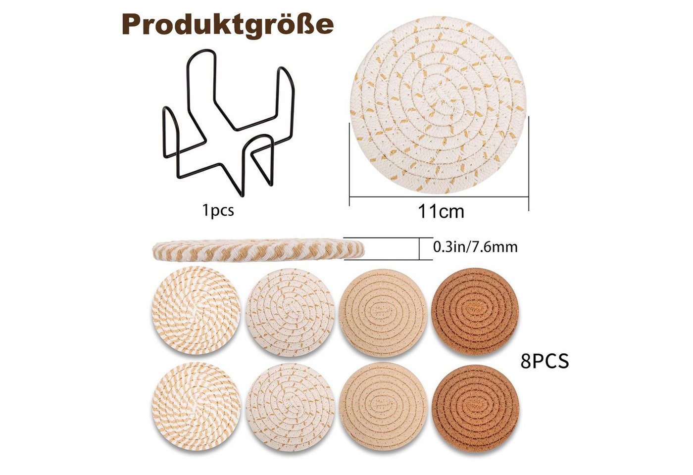 HEYHIPPO Becheruntersetzer Set geflochtene Baumwoll-Untersetzer mit Halter–rutschfest & saugfähig, Zubehör für Stellen Sie Getränke, Tassen und Gläser bereit, S – Bild 2 von 5