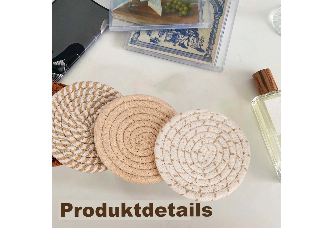 HEYHIPPO Becheruntersetzer Set geflochtene Baumwoll-Untersetzer mit Halter–rutschfest & saugfähig, Zubehör für Stellen Sie Getränke, Tassen und Gläser bereit, S – Bild 4 von 5