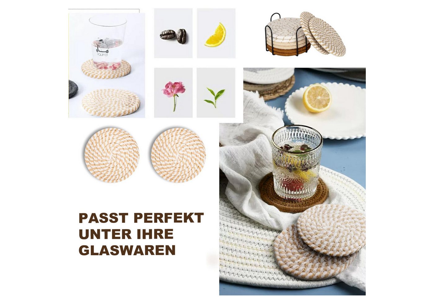 HEYHIPPO Becheruntersetzer Set geflochtene Baumwoll-Untersetzer mit Halter–rutschfest & saugfähig, Zubehör für Stellen Sie Getränke, Tassen und Gläser bereit, S – Bild 5 von 5