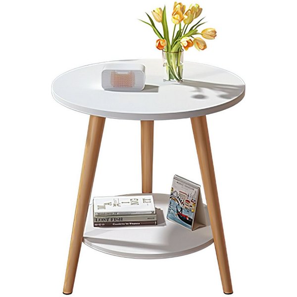 HEYHIPPO Beistelltisch Warmweißer doppelschichtiger Couchtisch aus Holz kleiner Beistelltisch (Ein Tisch, Rutschfest, nur 0,28 m² Fläche, stabile Dreiecksstrukt