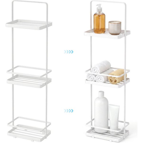 HEYHIPPO Duschablage Duschregal 3-stöckig, 67,5×12,5×18 cm, weiß, bis 6 kg, ohne Montage, Packung, Stehendes Duschregal, Eisen,Wasserableitung,für Shampoo & Han