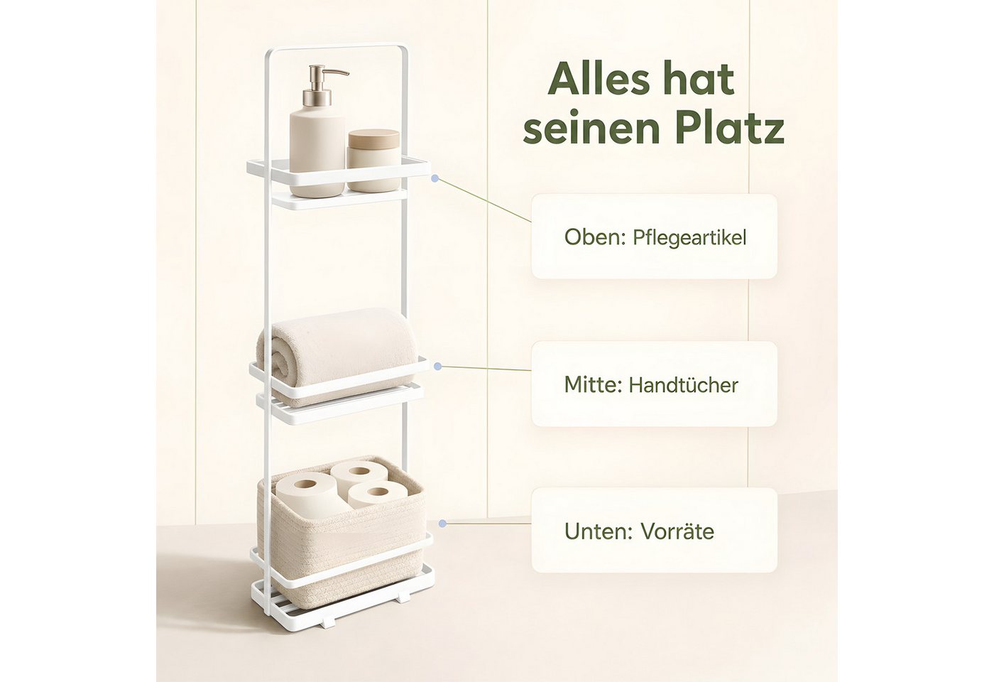 HEYHIPPO Duschablage Duschregal 3-stöckig, 67,5×12,5×18 cm, weiß, bis 6 kg, ohne Montage, Packung, Stehendes Duschregal, Eisen,Wasserableitung,für Shampoo & Han – Bild 5 von 5