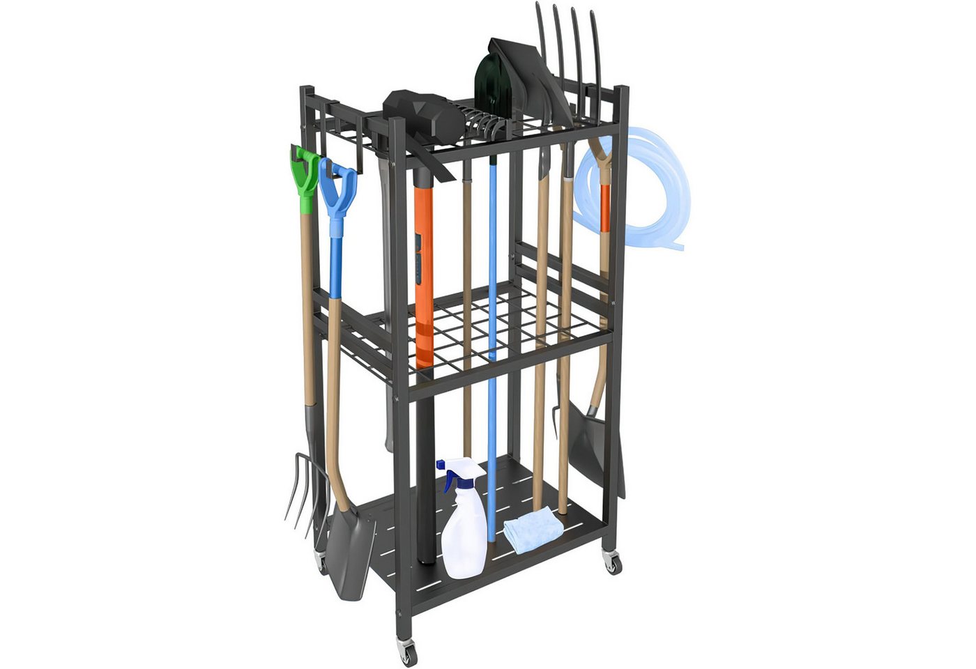 HEYHIPPO Gartengerätehalter Gartengeräte-Organizer,Schuppenregal,Metall-Werkzeugständer mit Haken, (bis 31 Zoll, Aufbewahrung von Gartengeräten, mobiler Werkzeu – Bild 2 von 5