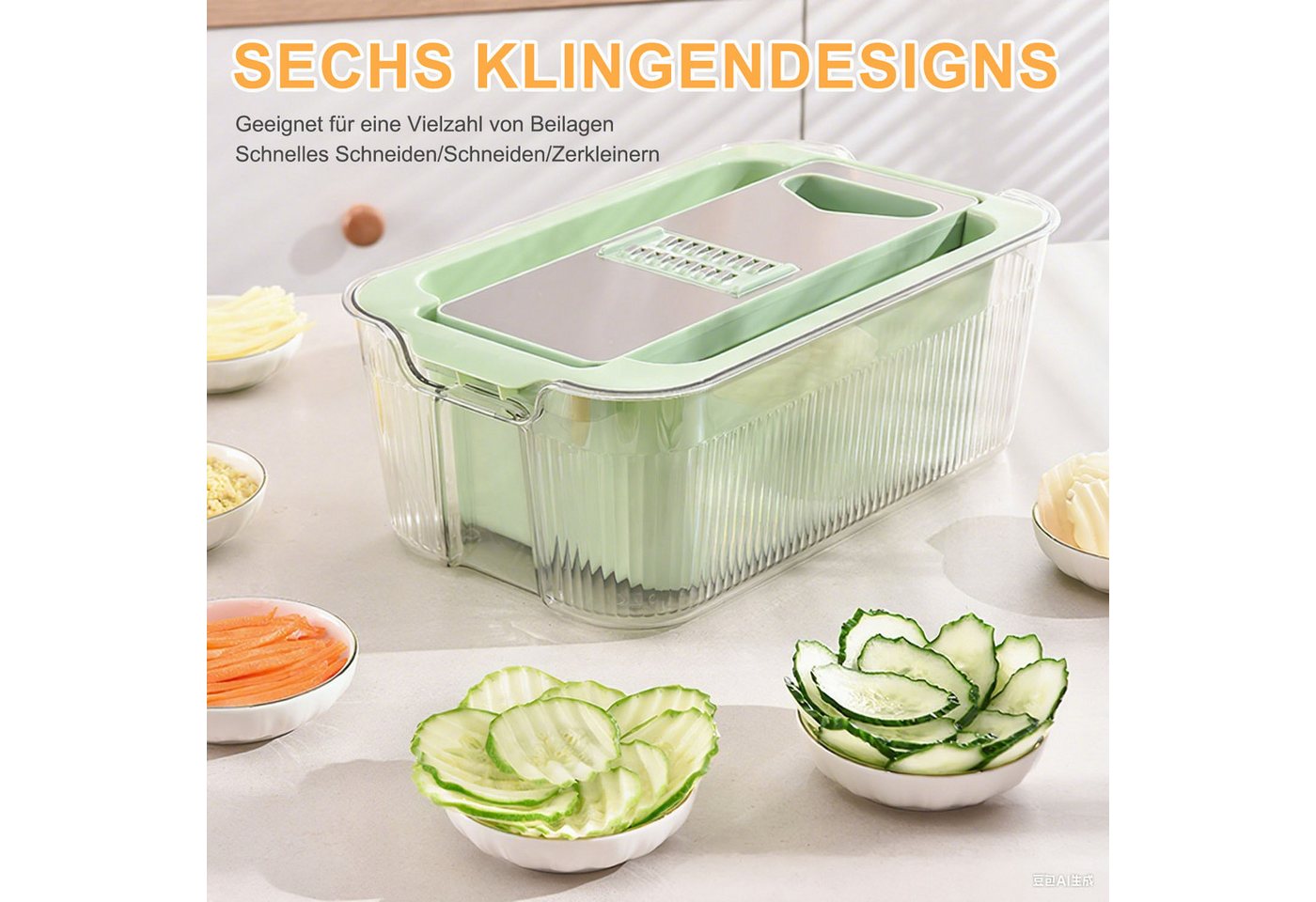 HEYHIPPO Gemüse-Scheibenschneider Gemüsereibe, 6-in-1Gemüseschneider aus Edelstahl Würfeln Schneiden, (Multifunktionaler Gemüseschneider für den Haushalt, mehre – Bild 4 von 5