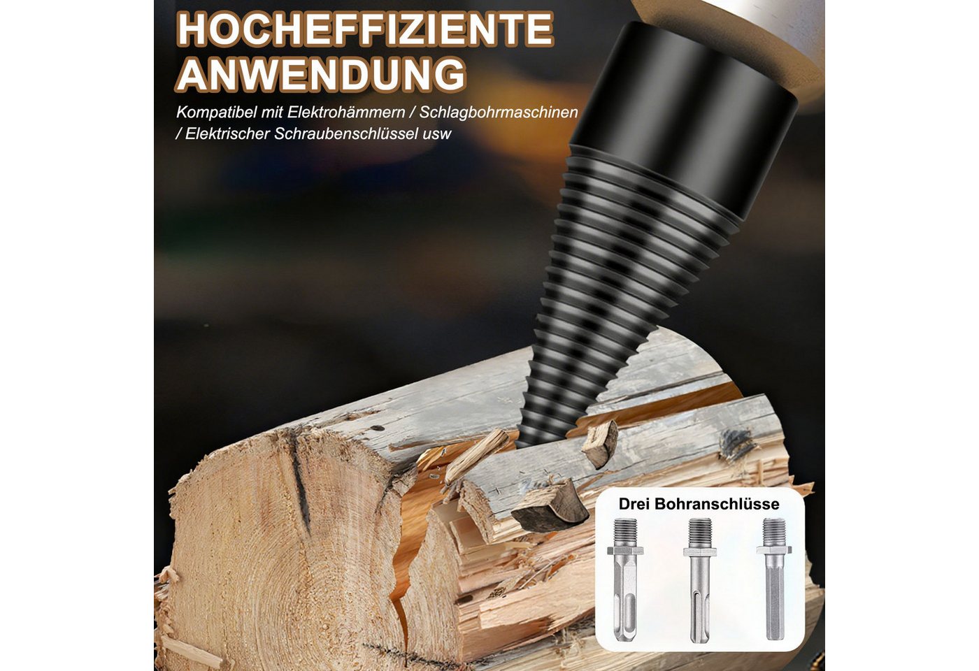 HEYHIPPO Holzspalter Holzspaltbohrer,6-teiliges Holzspalter-Bohrerset für Handbohrmaschinen, (6-St., Kegelförmiger Schlagbohrer aus Kohlenstoffstahl für alle Ho – Bild 4 von 5