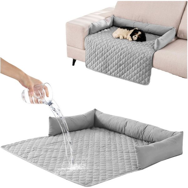 HEYHIPPO Hundematte Wasserdichte Sofakissen, Auto-Haustierkissen, karierte Hundematratzen, waschbares Haustierbett für Hunde und Katzen 90 x 120 cm, Hellgrau, S