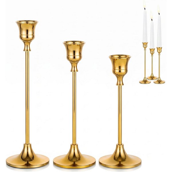 HEYHIPPO Kerzenständer Kerzenständer Set 3er, 3 Größen (16,5/18,5/21,5 cm),für Stabkerzen (Set, konischer Kerzenhalter, für Tischdeko & Wohnzimmer, langlebig), 